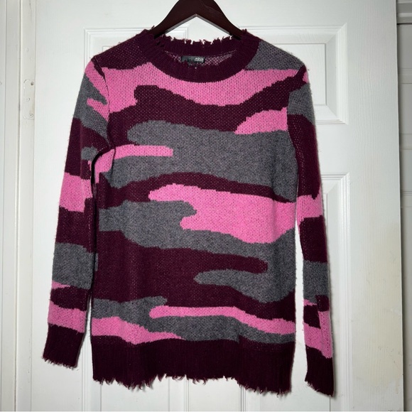 Aqua • 100% Cashmere Sweater • Pink Purple Gray • XS • Raw Hem • Distressed - Picture 1 of 9